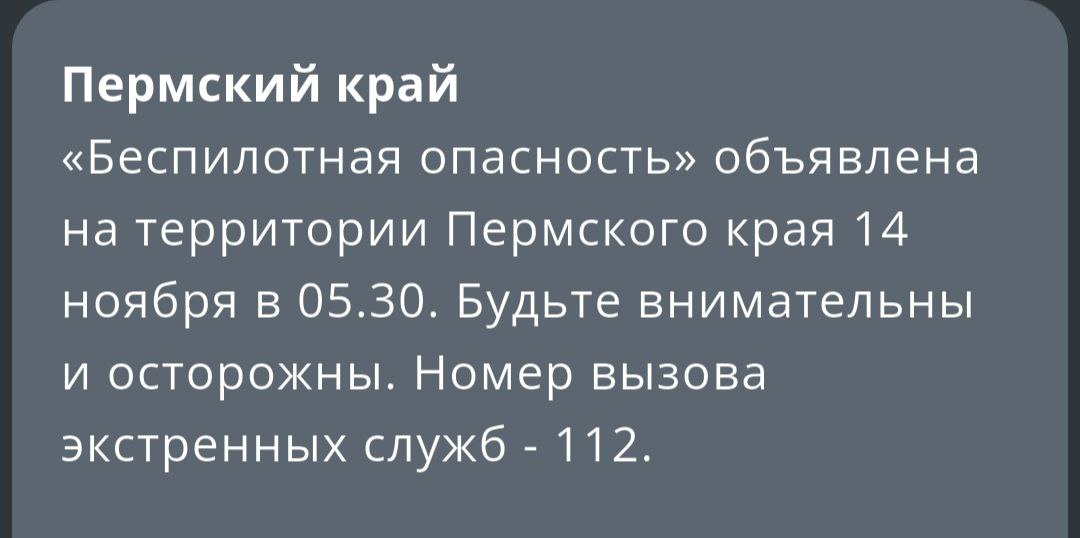 В Пермском крае обьявлен режим «Беспилотной опасности»