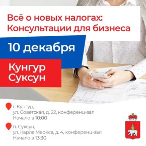 Предпринимателей Кунгура, Суксуна и соседних округов приглашают на консультацию по налоговым изменениям