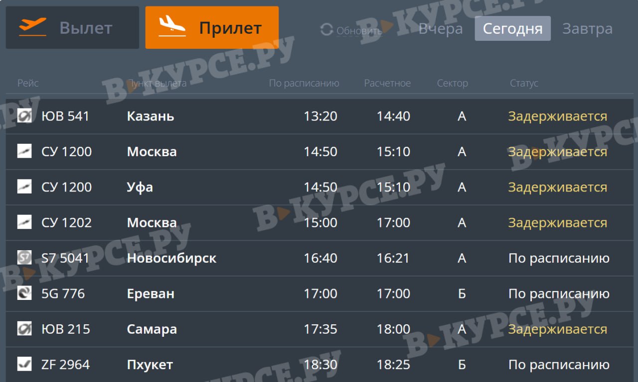 Массовые задержки рейсов в «Большом Савино» на прилет и вылет Массовые задержки рейсов в «Большом Савино» на прилет и вылет