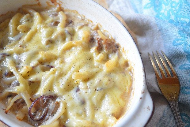 Запеченные кальмары с грибами